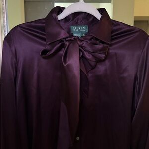 Ralph Lauren Deep Purple 100% silk blouse with neck tie
